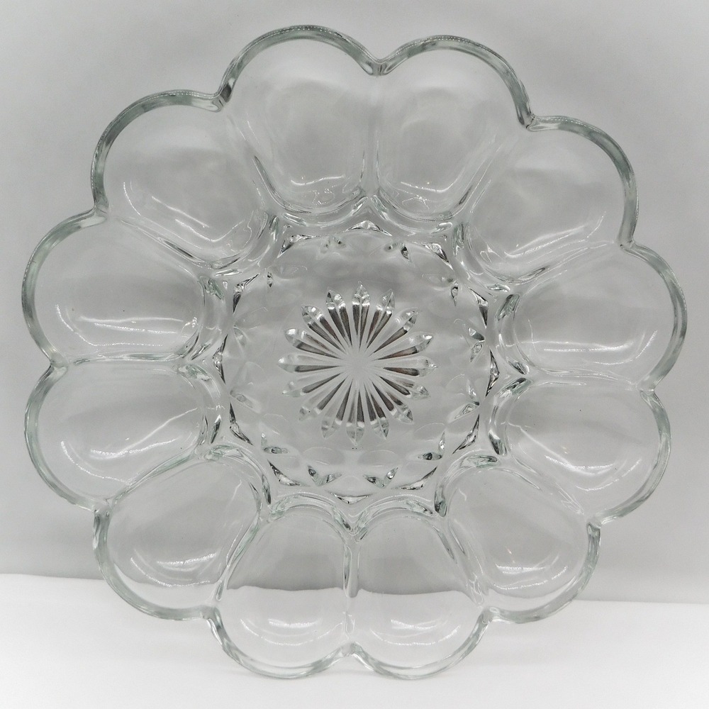 Vtg Anchor Hocking Fairfield Clear Glass Deviled Egg Plate 10 inch